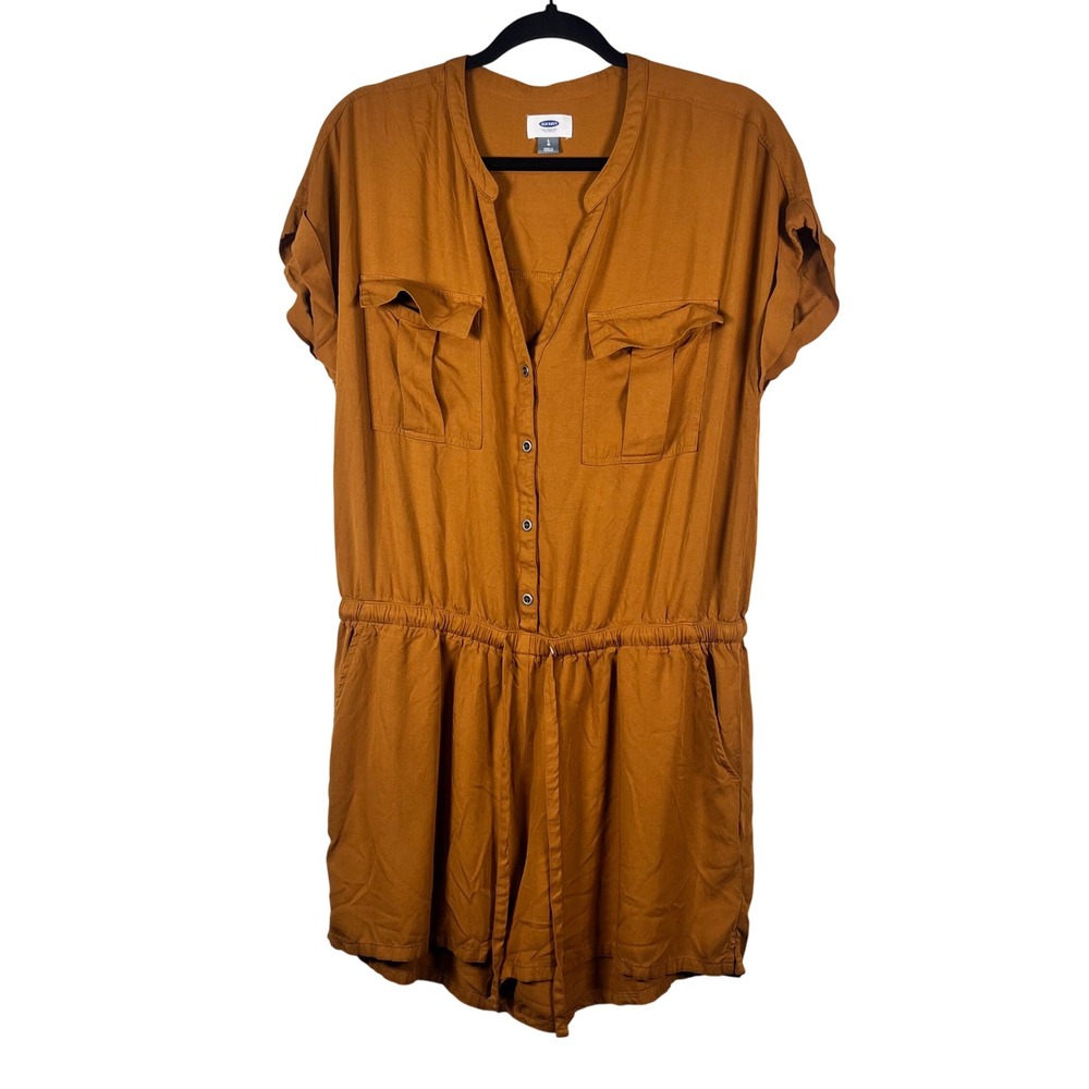 Old Navy Romper Women Burnt Orange Button Front Utility Pockets Size Large